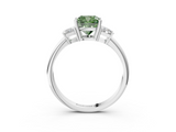 White gold Fancy Green Cushion  Diamond Three-Stone Ring with Trapezoid Side Stones and Prong Setting_36