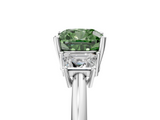 White gold Fancy Green Cushion  Diamond Three-Stone Ring with Trapezoid Side Stones and Prong Setting_39