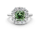 White gold Fancy Green Cushion  Halo Cluster Diamond Engagement Ring with Prong Setting and Polished Band_51