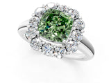 White gold Fancy Green Cushion  Halo Cluster Diamond Engagement Ring with Prong Setting and Polished Band_52