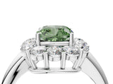 White gold Fancy Green Cushion  Halo Cluster Diamond Engagement Ring with Prong Setting and Polished Band_55