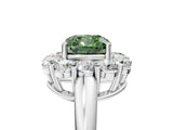 White gold Fancy Green Cushion  Halo Cluster Diamond Engagement Ring with Prong Setting and Polished Band_56