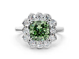 White gold Fancy Green Cushion  Halo Cluster Diamond Engagement Ring with Solitaire Band and Prong Setting_49