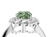 White gold Fancy Green Cushion  Halo Cluster Diamond Engagement Ring with Solitaire Band and Prong Setting_53