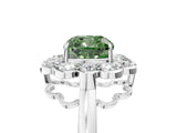 White gold Fancy Green Cushion  Halo Cluster Diamond Engagement Ring with Solitaire Band and Prong Setting_54