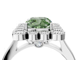 White gold Fancy Green Cushion  Halo Diamond Cluster Engagement Ring with Milgrain Bezel Setting and Solitaire Band_91