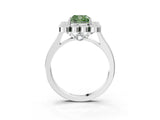 White gold Fancy Green Cushion  Halo Diamond Cluster Engagement Ring with Milgrain Bezel Setting and Solitaire Band_93