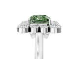 White gold Fancy Green Cushion  Halo Diamond Cluster Engagement Ring with Milgrain Bezel Setting and Solitaire Band_95