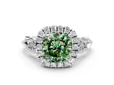 White gold Fancy Green Cushion  Halo Diamond Engagement Ring with Filigree Band and Four-Prong Setting_105