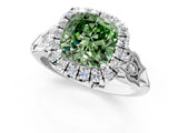 White gold Fancy Green Cushion  Halo Diamond Engagement Ring with Filigree Band and Four-Prong Setting_106
