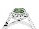 White gold Fancy Green Cushion  Halo Diamond Engagement Ring with Filigree Band and Four-Prong Setting_109