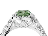 White gold Fancy Green Cushion  Halo Diamond Engagement Ring with Intricate Filigree Band and Four-Prong Setting_41