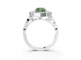 White gold Fancy Green Cushion  Halo Diamond Engagement Ring with Milgrain Band and Four-Prong Setting_69