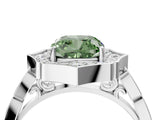 White gold Fancy Green Cushion  Halo Diamond Engagement Ring with Milgrain Band and Four-Prong Setting_70