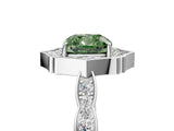 White gold Fancy Green Cushion  Halo Diamond Engagement Ring with Milgrain Band and Four-Prong Setting_71