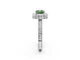White gold Fancy Green Cushion  Halo Diamond Engagement Ring with Milgrain Pave Band and Four-Prong Setting_137