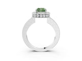 White gold Fancy Green Cushion  Halo Diamond Engagement Ring with Milgrain Pave Band and Four-Prong Setting_138
