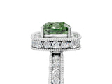 White gold Fancy Green Cushion  Halo Diamond Engagement Ring with Milgrain Pave Band and Four-Prong Setting_140