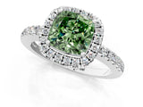 White gold Fancy Green Cushion  Halo Diamond Engagement Ring with Pavé Band and Four-Prong Setting_46