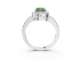 White gold Fancy Green Cushion  Halo Diamond Engagement Ring with Pavé Band and Four-Prong Setting_48