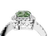 White gold Fancy Green Cushion  Halo Diamond Engagement Ring with Pavé Band and Four-Prong Setting_49