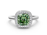 White gold Fancy Green Cushion  Halo Diamond Engagement Ring with Solitaire Band and Four-Prong Setting_20