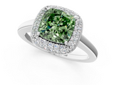 White gold Fancy Green Cushion  Halo Diamond Engagement Ring with Solitaire Band and Four-Prong Setting_21