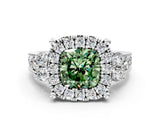 White gold Fancy Green Cushion  Halo Diamond Engagement Ring with Split Shank and Four-Prong Setting_72