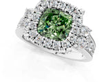 White gold Fancy Green Cushion  Halo Diamond Engagement Ring with Split Shank and Four-Prong Setting_73