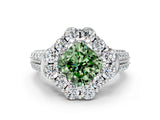 White gold Fancy Green Cushion  Halo Diamond Engagement Ring with Split Shank and Prong Setting_64