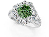 White gold Fancy Green Cushion  Halo Diamond Engagement Ring with Split Shank and Prong Setting_65