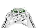 White gold Fancy Green Cushion  Halo Diamond Engagement Ring with Split Shank and Prong Setting_67