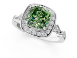 White gold Fancy Green Cushion  Halo Diamond Engagement Ring with Twisted Band and Four-Prong Setting 1