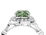 White gold Fancy Green Cushion  Halo Diamond Engagement Ring with Twisted Band and Four-Prong Setting 4