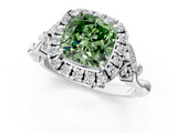 White gold Fancy Green Cushion  Halo Diamond Engagement Ring with Vintage-Inspired Band and Four-Prong Setting_4
