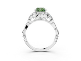 White gold Fancy Green Cushion  Halo Diamond Engagement Ring with Vintage-Inspired Band and Four-Prong Setting_6