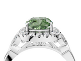 White gold Fancy Green Cushion  Halo Diamond Engagement Ring with Vintage-Inspired Band and Four-Prong Setting_7