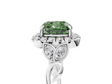 White gold Fancy Green Cushion  Halo Diamond Engagement Ring with Vintage-Inspired Band and Four-Prong Setting_8