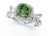 White gold Fancy Green Cushion  Halo Diamond Floral Band with Four-Prong Setting_55