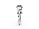 White gold Fancy Green Cushion  Halo Diamond Floral Band with Four-Prong Setting_57
