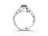 White gold Fancy Green Cushion  Halo Diamond Floral Band with Four-Prong Setting_58