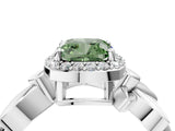 White gold Fancy Green Cushion  Halo Diamond Floral Band with Four-Prong Setting_59