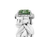 White gold Fancy Green Cushion  Halo Diamond Floral Band with Four-Prong Setting_60