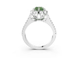 White gold Fancy Green Cushion  Halo Diamond Floral Split Shank Engagement Ring 4