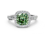 White gold Fancy Green Cushion  Halo Diamond Pavé Band Ring with Prong Setting_20