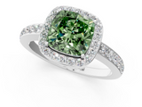 White gold Fancy Green Cushion  Halo Diamond Pavé Band Ring with Prong Setting_21