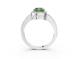 White gold Fancy Green Cushion  Halo Diamond Pavé Band Ring with Prong Setting_23