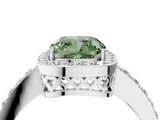 White gold Fancy Green Cushion  Halo Diamond Pavé Band Ring with Prong Setting_24