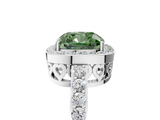 White gold Fancy Green Cushion  Halo Diamond Pavé Band Ring with Prong Setting_25