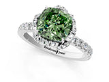 White gold Fancy Green Cushion  Halo Diamond Pave Band Ring with Four-Prong Setting_16